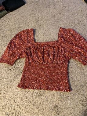 Universal Thread Red Floral Smocked Square-Neck Top
